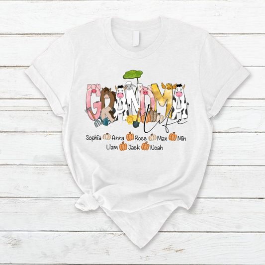 Lofaris Custom Farm Animal Doodle Grandma And Kids T - Shirt