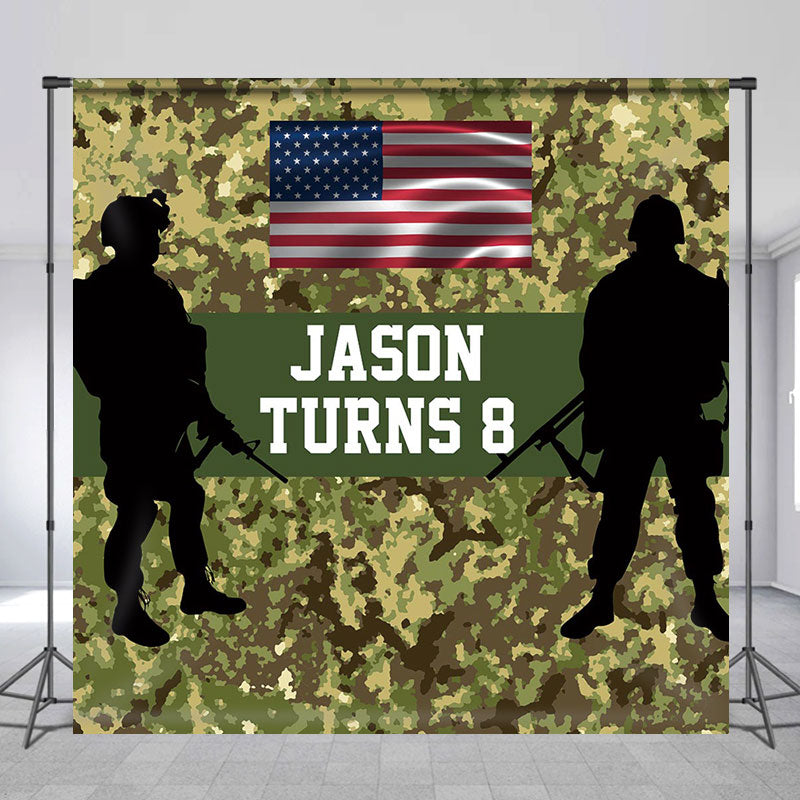 Lofaris Custom Flag Camouflage Soldier 8th Birthday Backdrop