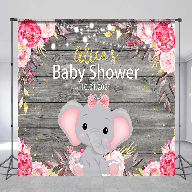 Lofaris Custom Floral Elephant Wood Baby Shower Backdrop