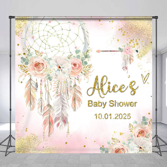 Lofaris Custom Flowers Dreamcatcher Baby Shower Backdrop