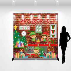 Lofaris Custom Gifts Red Brick Wall Christmas Workshop Backdrop