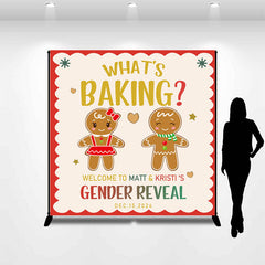 Lofaris Custom Gingerbread Christmas Gender Reveal Backdrop