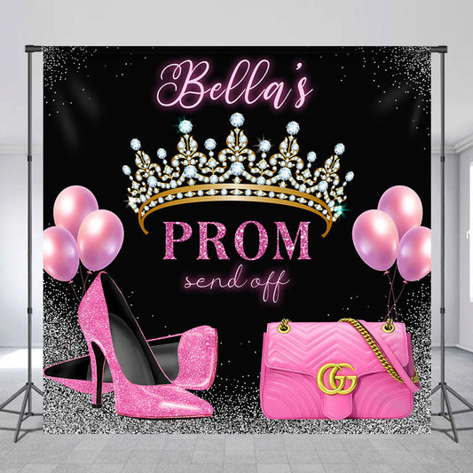 Lofaris Custom Glitter Crown Heel Prom Send Off Backdrop