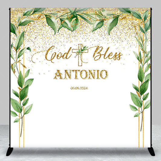 Lofaris Custom God Bless Greenery White Baptism Backdrop