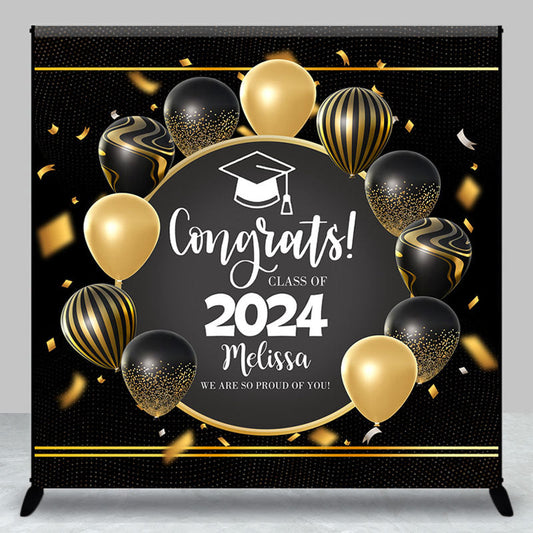 Lofaris Custom Gold Black Balloon Ribbon Graduation Backdrop