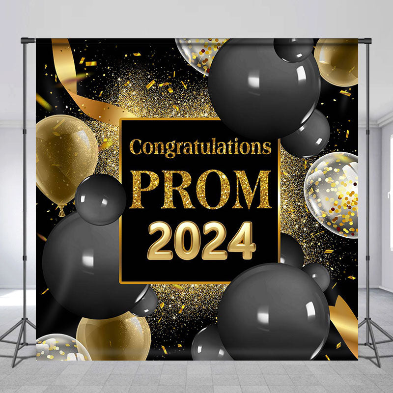 Lofaris Custom Gold Black Prom 2024 Graduation Backdrop