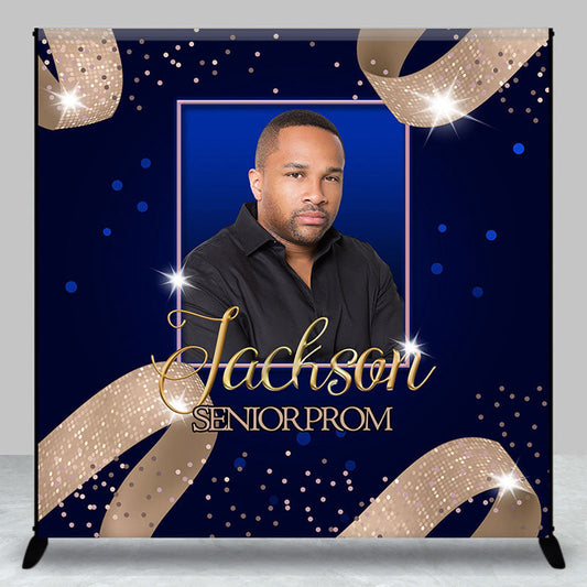 Lofaris Custom Gold Blue Glitter Senior Prom Grad Backdrop