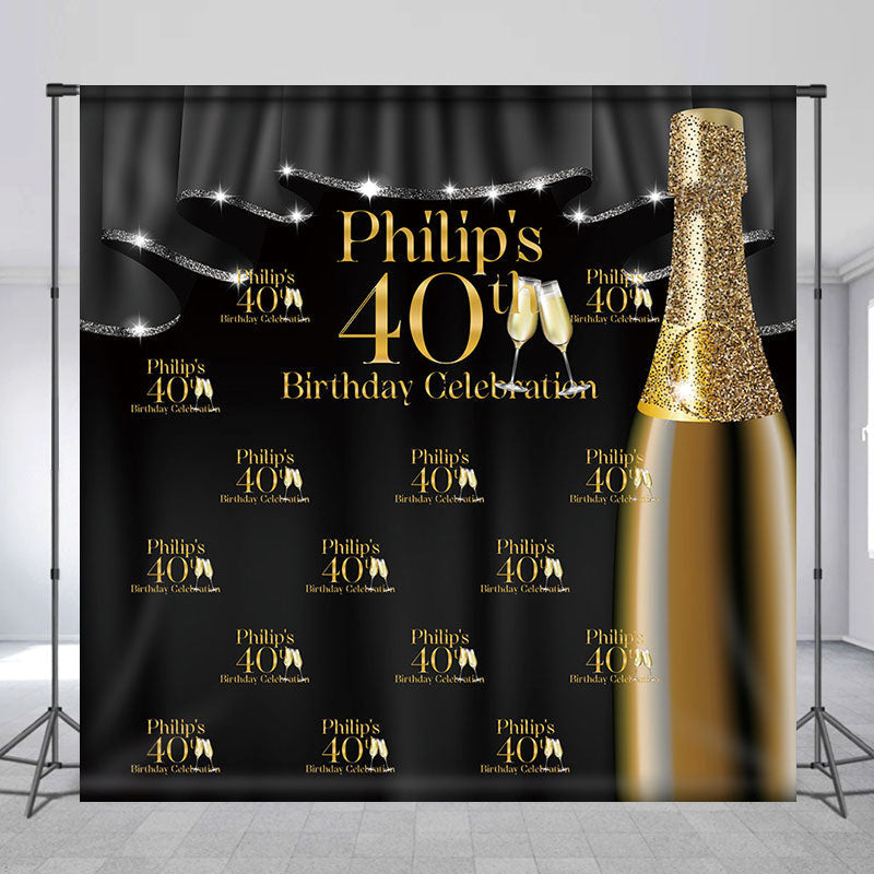 Lofaris Custom Gold Champagne Repeat 40th Birthday Backdrop