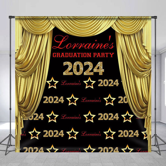 Lofaris Custom Gold Curtain Repeat Graduation Party Backdrop