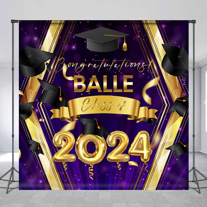 Lofaris Custom Gold Purple Congratulation 2024 Grad Backdrop