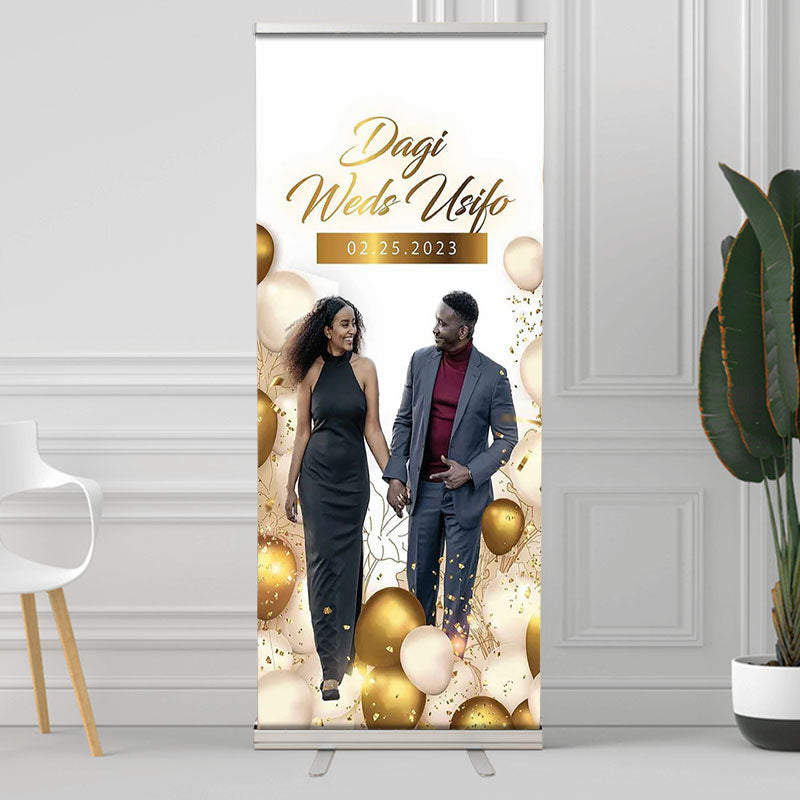 Lofaris Custom Golden Balloons Retractable Wedding Banners