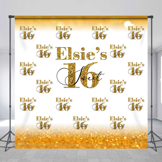 Lofaris Custom Golden Bokeh Repeat 16th Birthday Backdrop