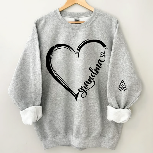 Lofaris Custom Grandma Black Heart Grandkids Name Sweatshirt