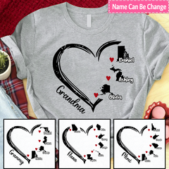 Lofaris Custom Grandma Kids Heart United States Map T - Shirt