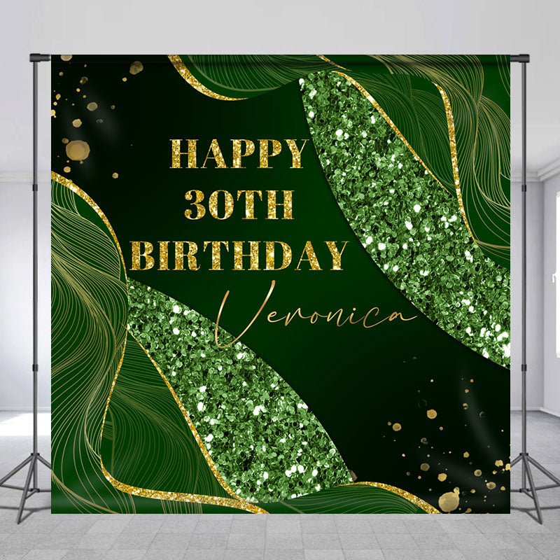 Lofaris Custom Green Gold Line Sequin 30th Birthday Backdrop