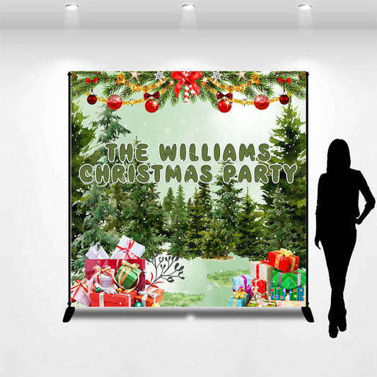Lofaris Custom Green Pine Forest Family Christmas Backdrop