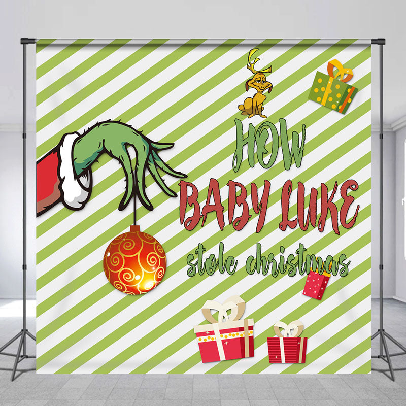 Lofaris Custom Green Stripes Christmas Baby Shower Backdrop