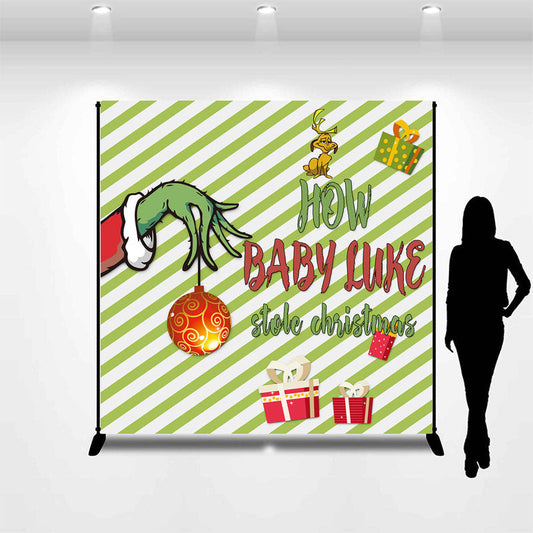Lofaris Custom Green Stripes Christmas Baby Shower Backdrop