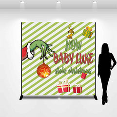 Lofaris Custom Green Stripes Christmas Baby Shower Backdrop