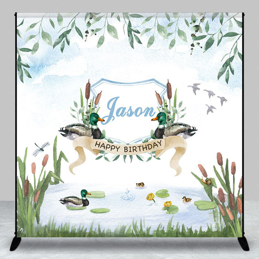 Lofaris Custom Greenery Teal Pond Spring Birthday Backdrop