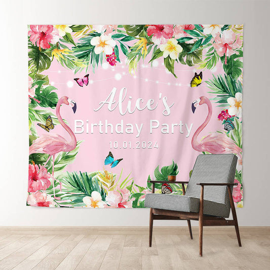 Lofaris Custom Hawaiian Flamingo Monstera Birthday Backdrop