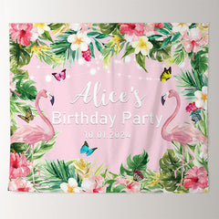 Lofaris Custom Hawaiian Flamingo Monstera Birthday Backdrop