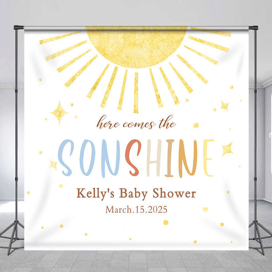 Lofaris Custom Here Comes The Sonshine Baby Shower Backdrop
