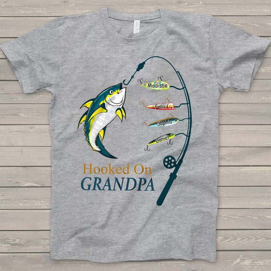 Lofaris Custom Hooked On Grandpa Kids Fathers Day T - Shirt