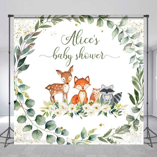 Lofaris Custom Leaves Safari Animals Baby Shower Backdrop