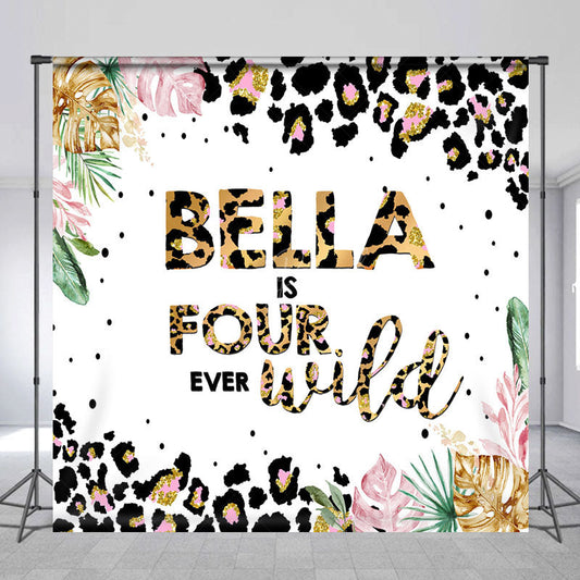 Lofaris Custom Leopard Name Monstera 4th Birthday Backdrop