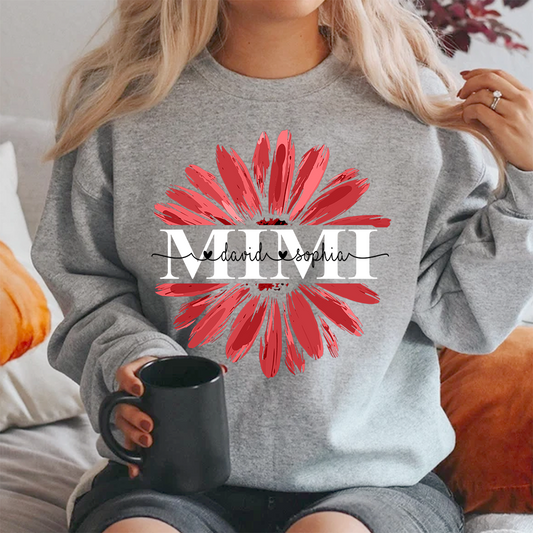 Lofaris Custom Mimi Red Daisy Flower Grandkids Sweatshirt