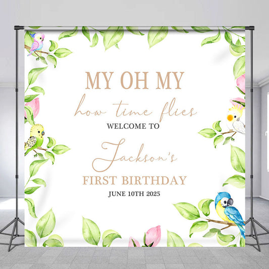 Lofaris Custom My Oh Leaf Bird Backdrop for 1st Birthday