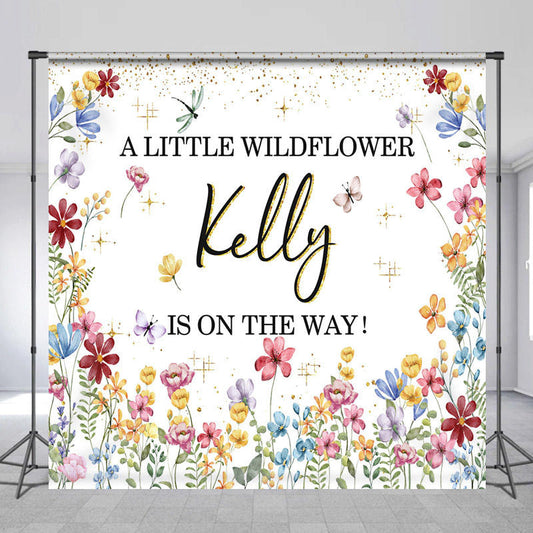 Lofaris Custom Name A Little Wildflower Baby Shower Backdrop