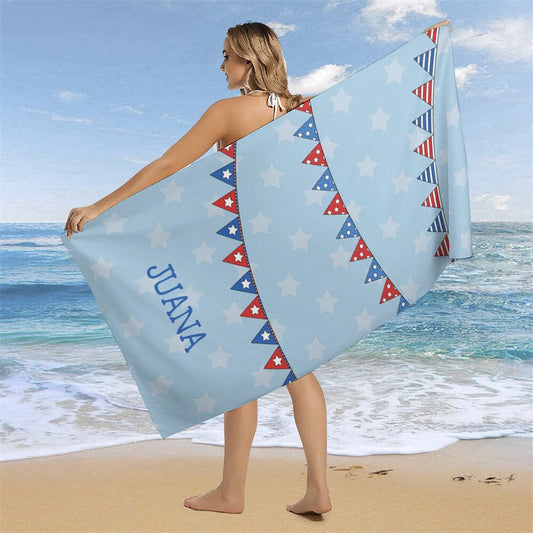 Lofaris Custom Name American Flag Blue Beach Towel