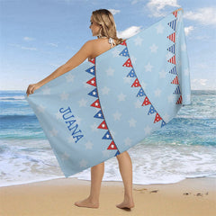 Lofaris Custom Name American Flag Blue Beach Towel