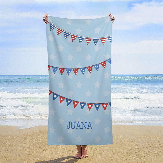 Lofaris Custom Name American Flag Blue Beach Towel