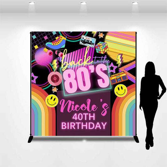 Lofaris Custom Name Back 80s Rainbow 40th Birthday Backdrop