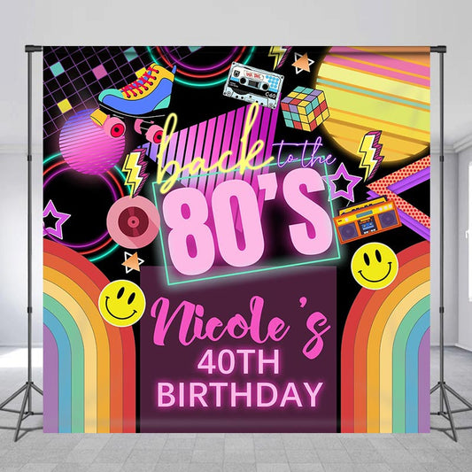 Lofaris Custom Name Back 80s Rainbow 40th Birthday Backdrop