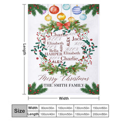 Lofaris Custom Name Bauble Wreath Family Christmas Blanket