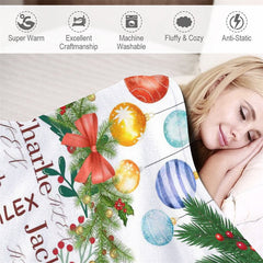 Lofaris Custom Name Bauble Wreath Family Christmas Blanket