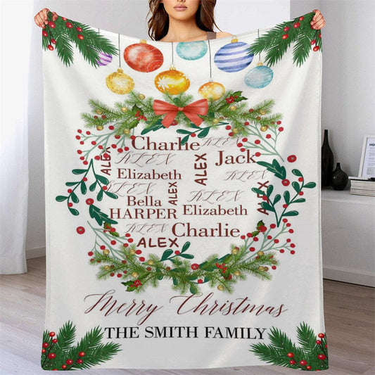 Lofaris Custom Name Bauble Wreath Family Christmas Blanket