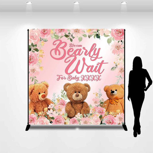 Lofaris Custom Name Bearly Wait Floral Baby Shower Backdrop