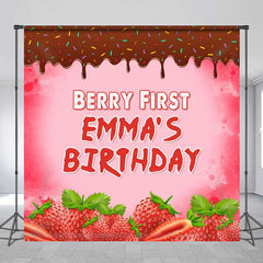 Lofaris Custom Name Berry Strawberry 1st Birthday Backdrop