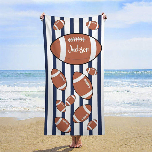 Lofaris Custom Name Black White Stripe Rugby Men Beach Towel