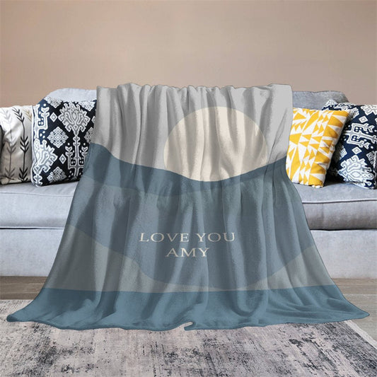 Lofaris Custom Name Blue Sun Painting Gift Warm Blanket