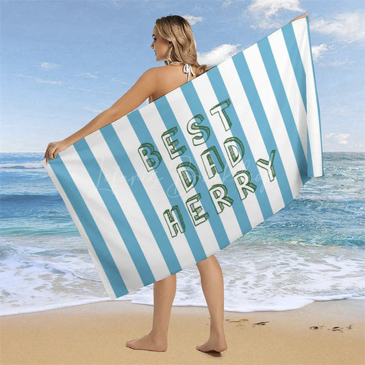 Lofaris Custom Name Blue White Stripe Beach Towel For Men