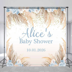 Lofaris Custom Name Boho Blue Flower Baby Shower Backdrop