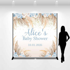 Lofaris Custom Name Boho Blue Flower Baby Shower Backdrop