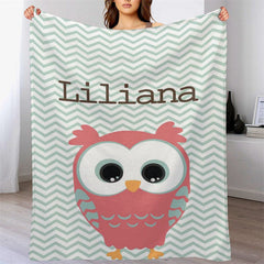 Lofaris Custom Name Cartoon Owl Chevron Pattern Blanket