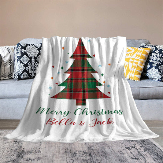 Lofaris Custom Name Checkered Christmas Tree White Blanket